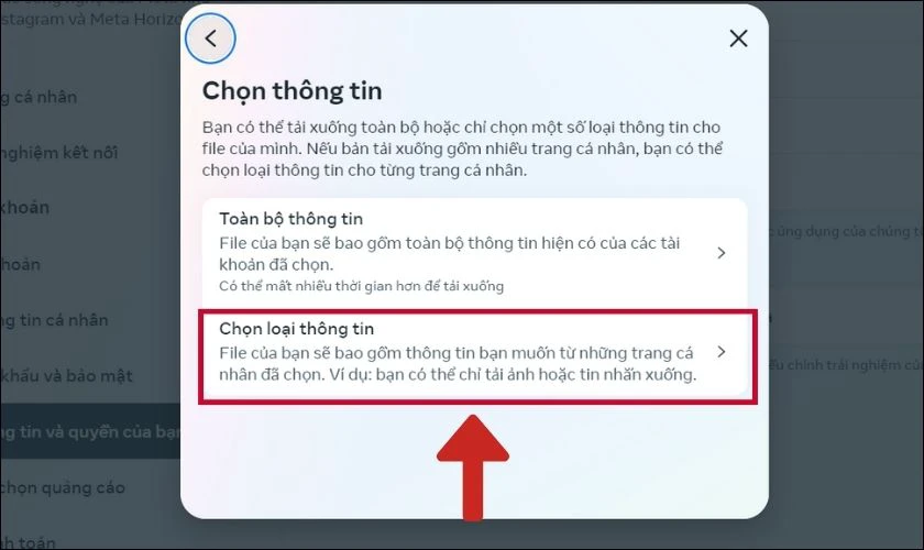 Nhấn chọn loại thông tin