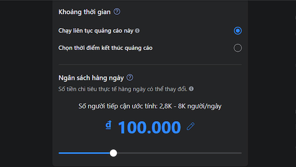 Đặt ngân sách chạy ads