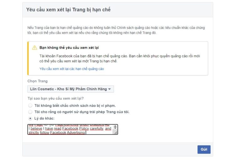 truy cập link kháng nghị Facebook bị vô hiệu hóa