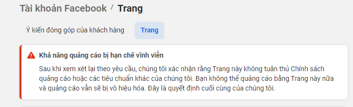 Vì sao Fanpage bị hạn chế quảng cáo?