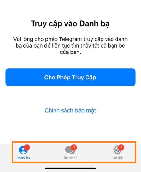 Giao diện telegram đã chuyển sang tiếng Việt